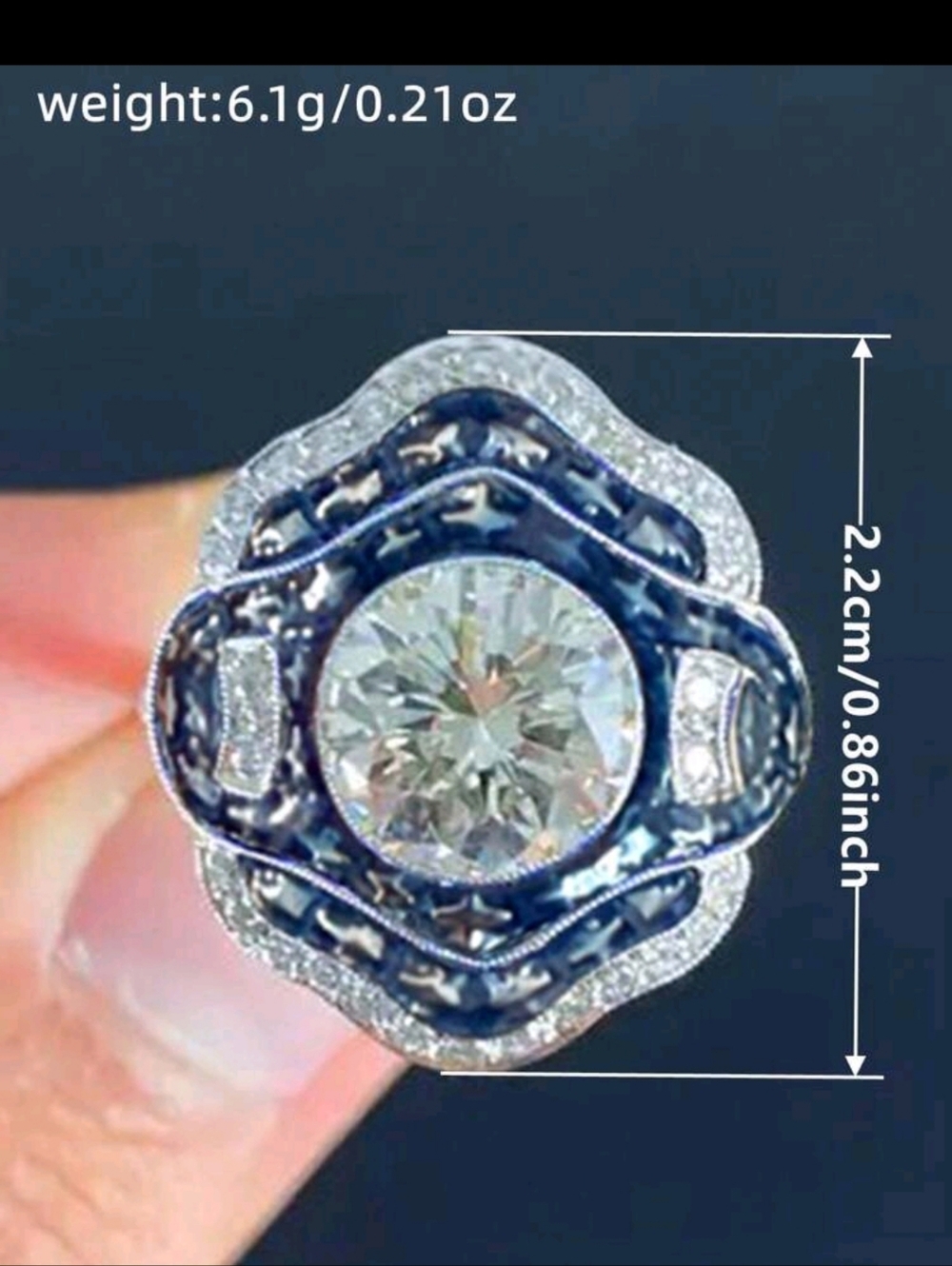 BRAND NEW ** Art Deco Blue Crystal Halo Statement Ring - Picture 6 of 6